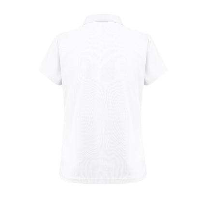 THC DYNAMIC WOMEN WH promotional polo shirt in white (detail view) with custom logo branding