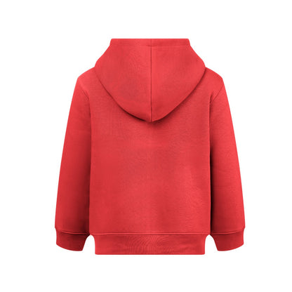 THC AMSTERDAM KIDS promotional kids' garment in red (detail view) with custom logo branding