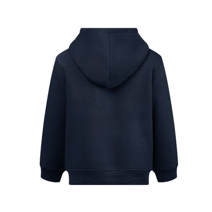 THC AMSTERDAM KIDS promotional kids' garment in navy blue (detail view) with custom logo branding