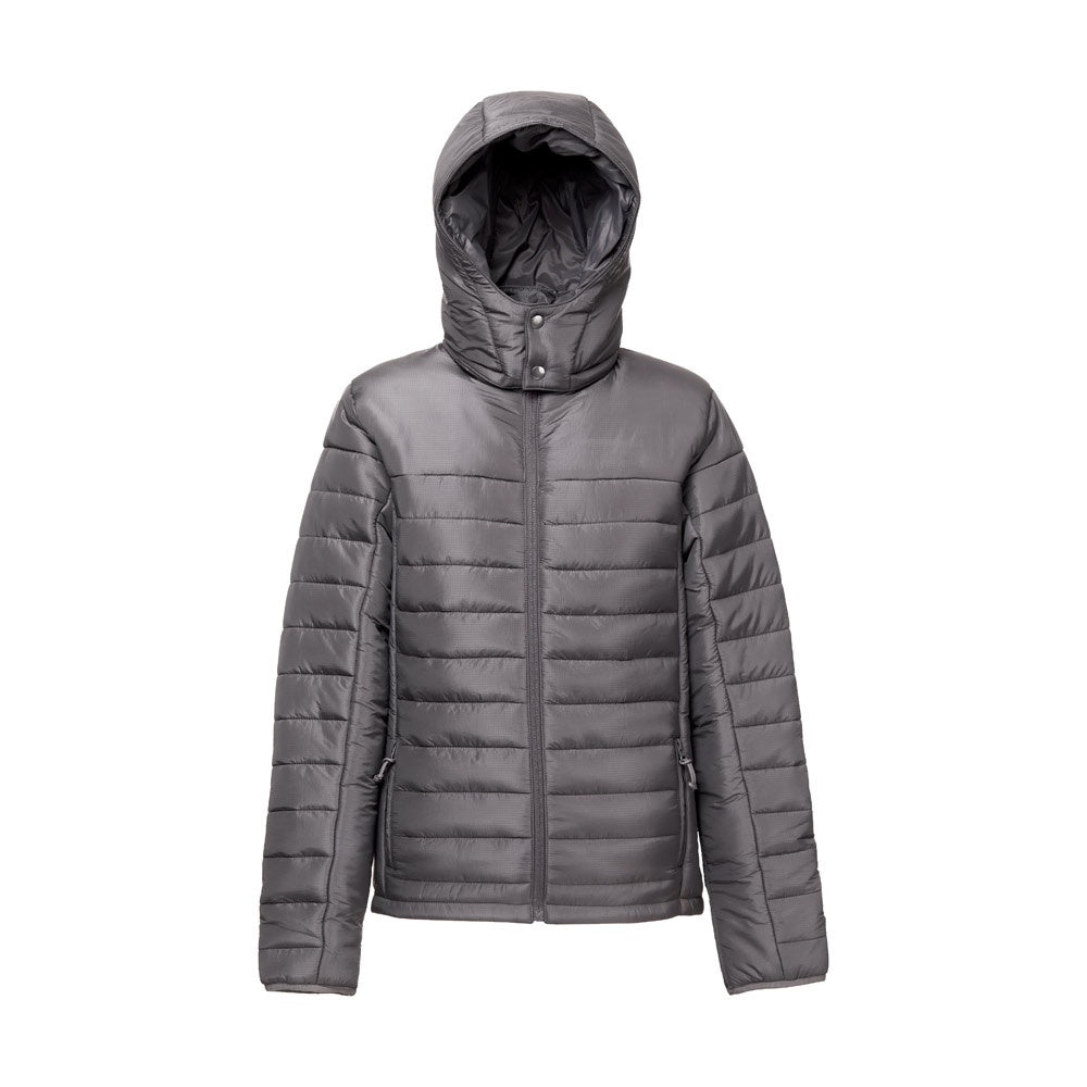 THC SHIELD WOMEN promotional jacket in grey (detail view) with custom logo branding