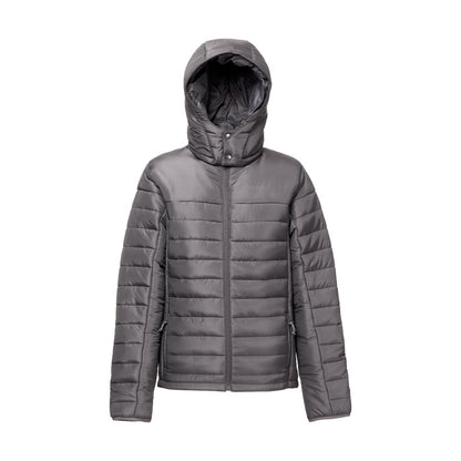 THC SHIELD WOMEN promotional jacket in grey (detail view) with custom logo branding