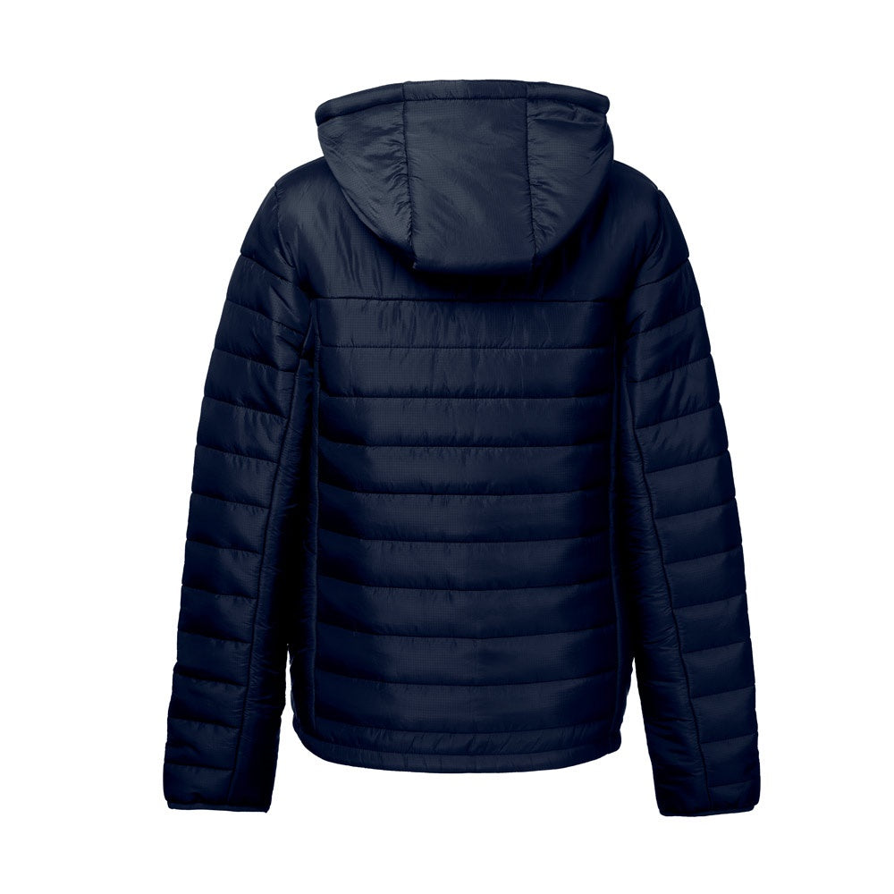 THC SHIELD WOMEN promotional jacket in navy blue (detail view) with custom logo branding