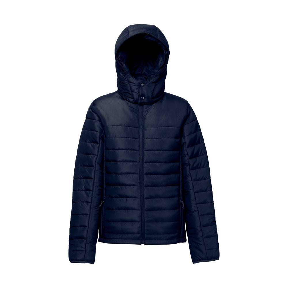 THC SHIELD WOMEN promotional jacket in navy blue (detail view) with custom logo branding
