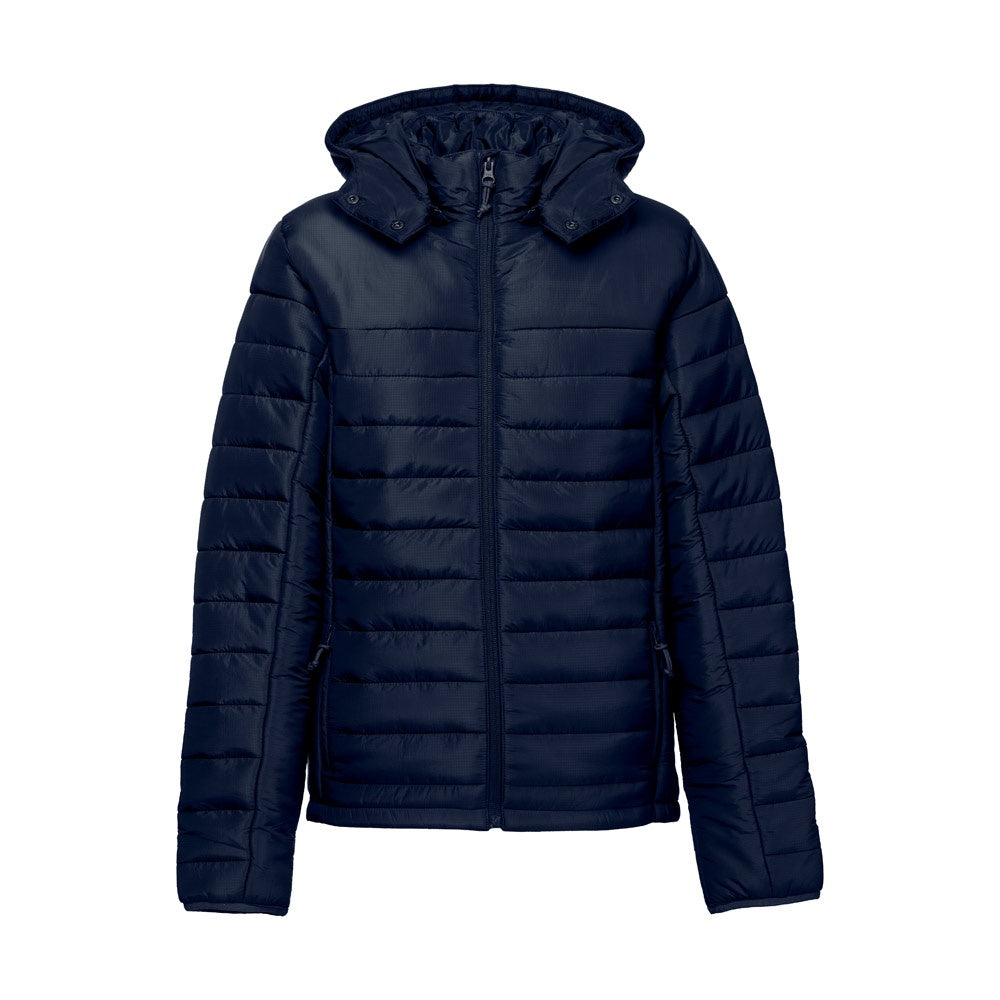 THC SHIELD WOMEN promotional jacket in navy blue with custom logo branding