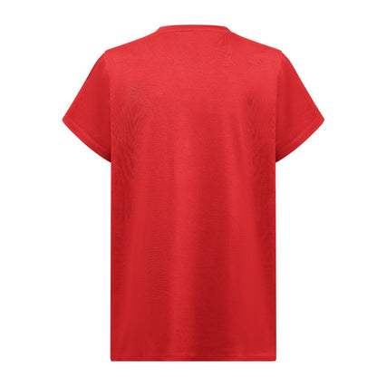 THC SOFIA REGULAR promotional t-shirt in red (detail view) with custom logo branding