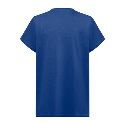 THC SOFIA REGULAR promotional t-shirt in royal blue (detail view) with custom logo branding