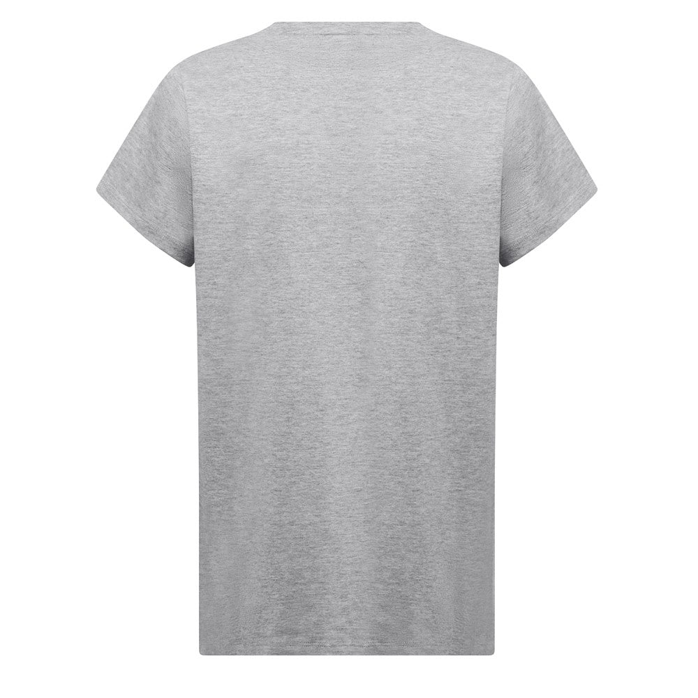 THC SOFIA REGULAR promotional t-shirt in heather light grey (detail view) with custom logo branding