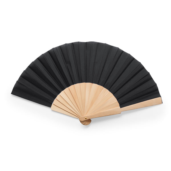 Stamina CALESA Hand fan with wooden ribs in black - promotional merchandise printed with your company logo