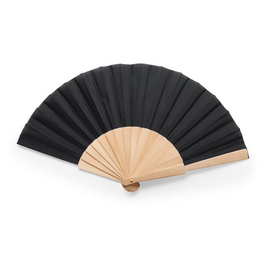 Stamina CALESA Hand fan with wooden ribs in black - promotional merchandise printed with your company logo
