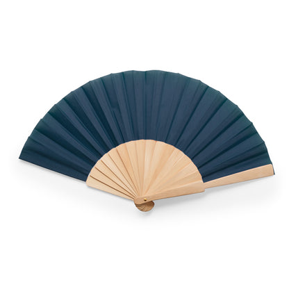 Stamina CALESA Hand fan with wooden ribs in navy blue - promotional merchandise printed with your company logo