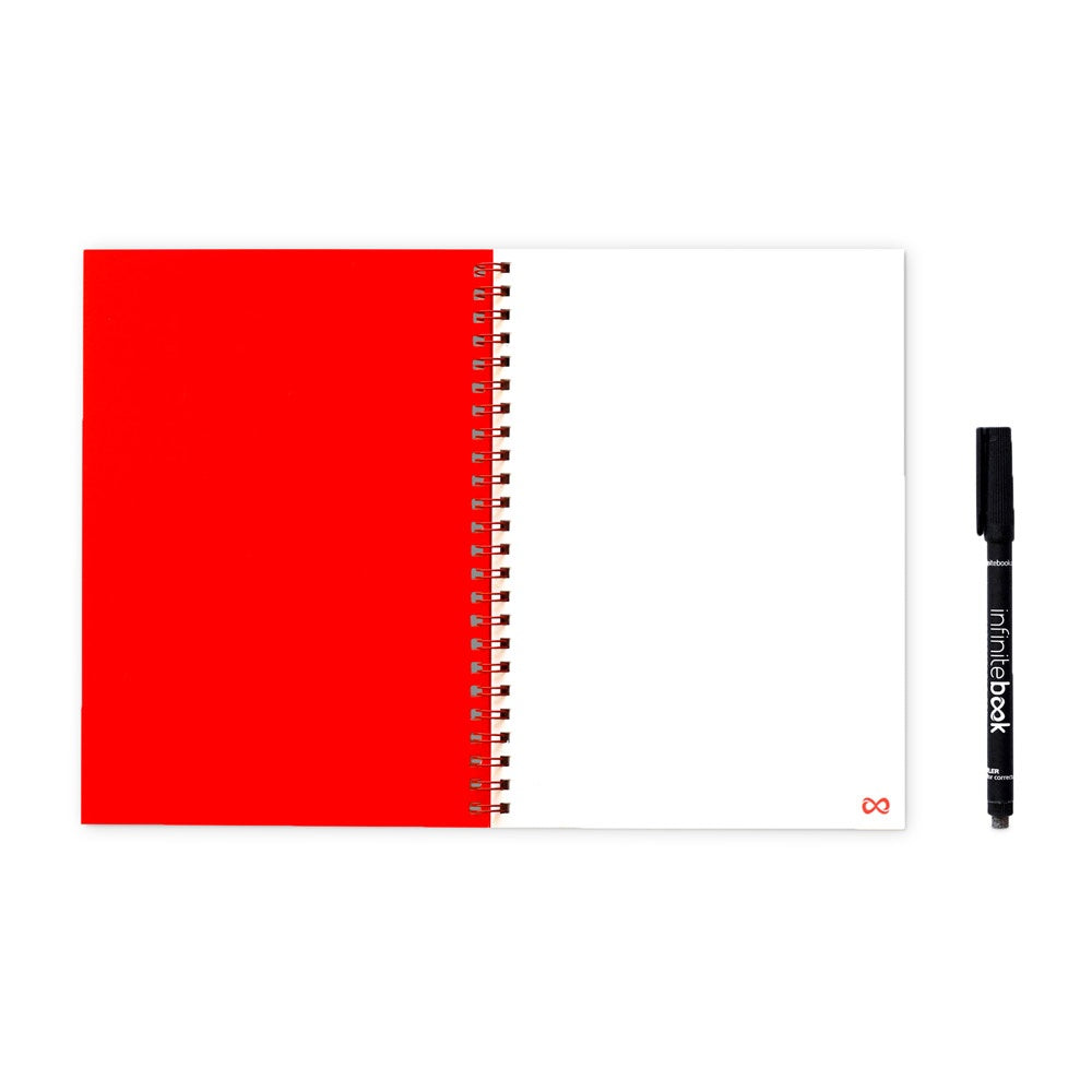 INFINITEBOOK PLAIN A5 promotional notebook in red (detail view) with custom logo branding