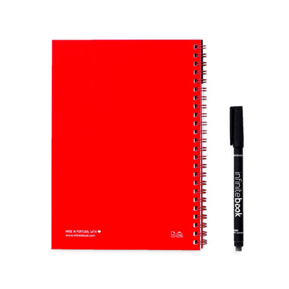 INFINITEBOOK PLAIN A5 promotional notebook in red (detail view) with custom logo branding