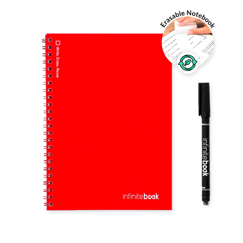 INFINITEBOOK PLAIN A5 promotional notebook in red (detail view) with custom logo branding