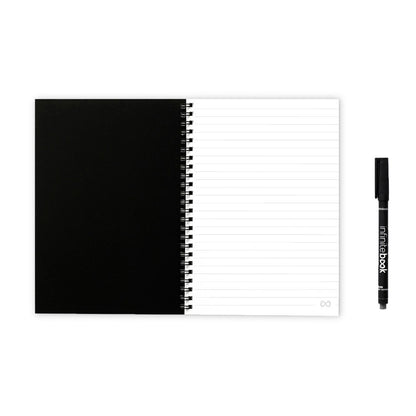 INFINITEBOOK LINED A5 promotional notebook in black (detail view) with custom logo branding