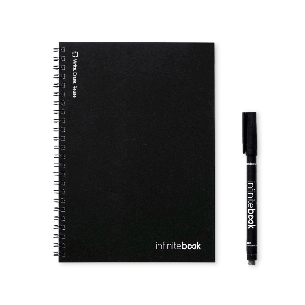 INFINITEBOOK LINED A5 promotional notebook in black with custom logo branding