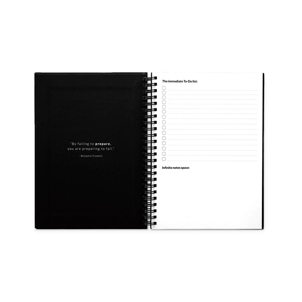 STARTER KIT INFINITE PLANNER A5 promotional notebook in black (detail view) with custom logo branding