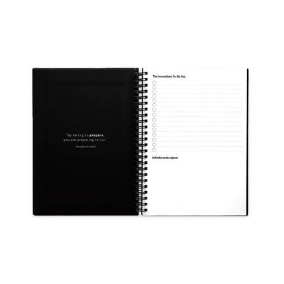 STARTER KIT INFINITE PLANNER A5 promotional notebook in black (detail view) with custom logo branding