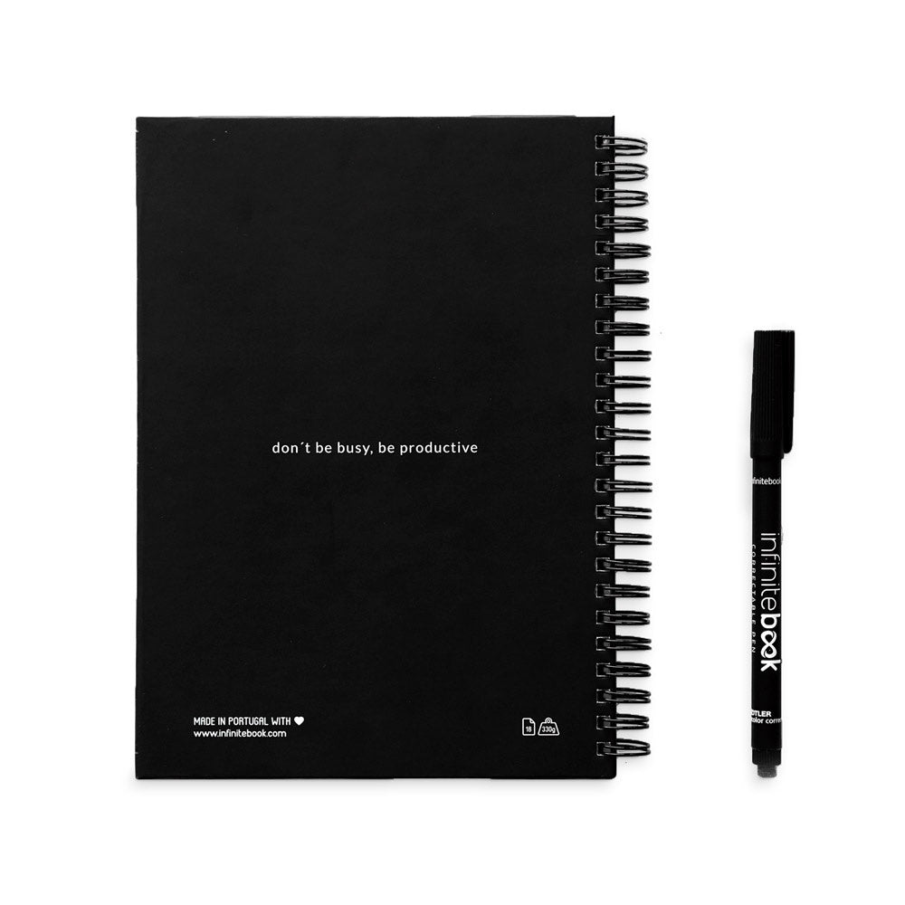 STARTER KIT INFINITE PLANNER A5 promotional notebook in black (detail view) with custom logo branding