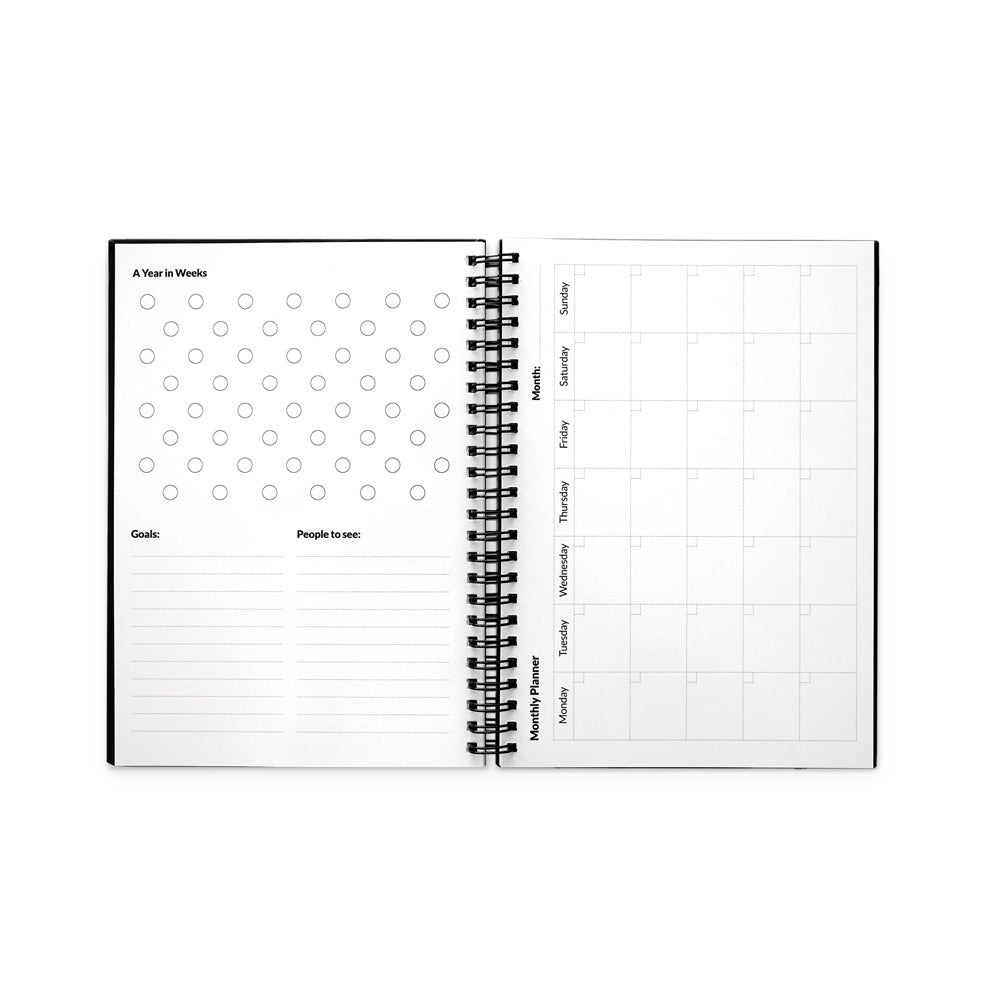 STARTER KIT INFINITE PLANNER A5 promotional notebook in black (detail view) with custom logo branding