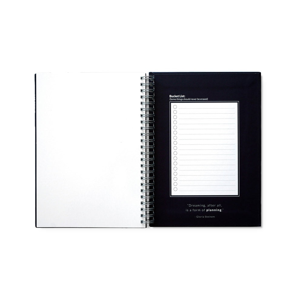 STARTER KIT INFINITE PLANNER A5 promotional notebook in navy blue (detail view) with custom logo branding
