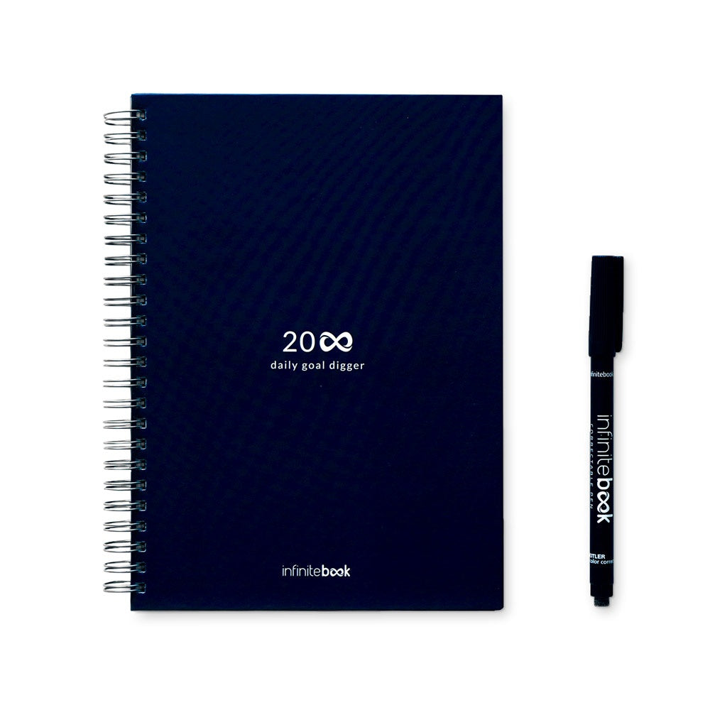 STARTER KIT INFINITE PLANNER A5 promotional notebook in navy blue with custom logo branding