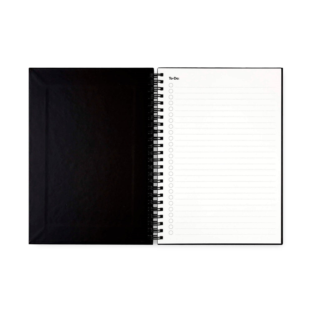 STARTER KIT INFINITEBOOK A5 promotional notebook in black (detail view) with custom logo branding