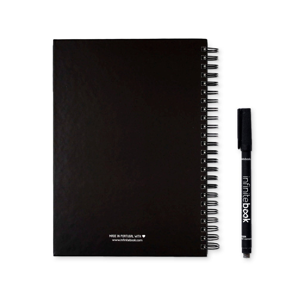 STARTER KIT INFINITEBOOK A5 promotional notebook in black (detail view) with custom logo branding