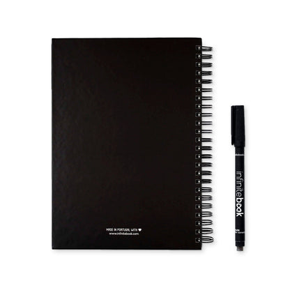STARTER KIT INFINITEBOOK A5 promotional notebook in black (detail view) with custom logo branding