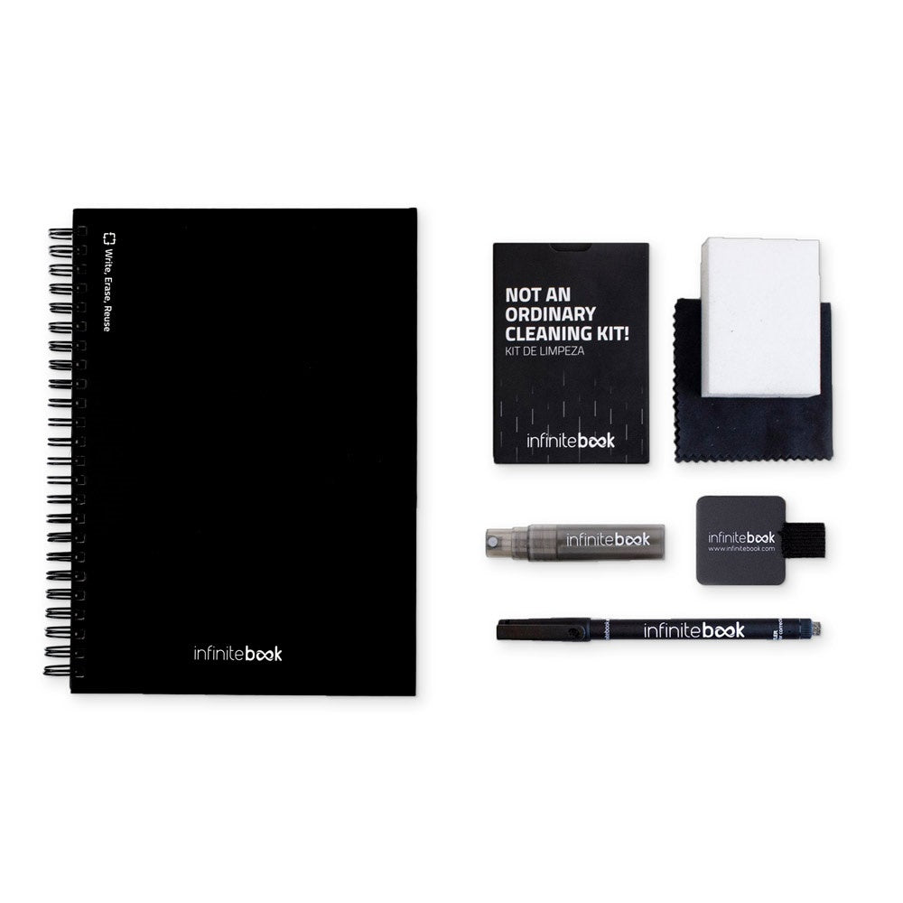 STARTER KIT INFINITEBOOK A5 promotional notebook in black (detail view) with custom logo branding