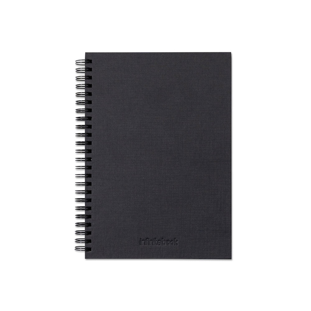 STARTER KIT INFINITEBOOK A5 PLANNER TEXTURE promotional notebook in black (detail view) with custom logo branding