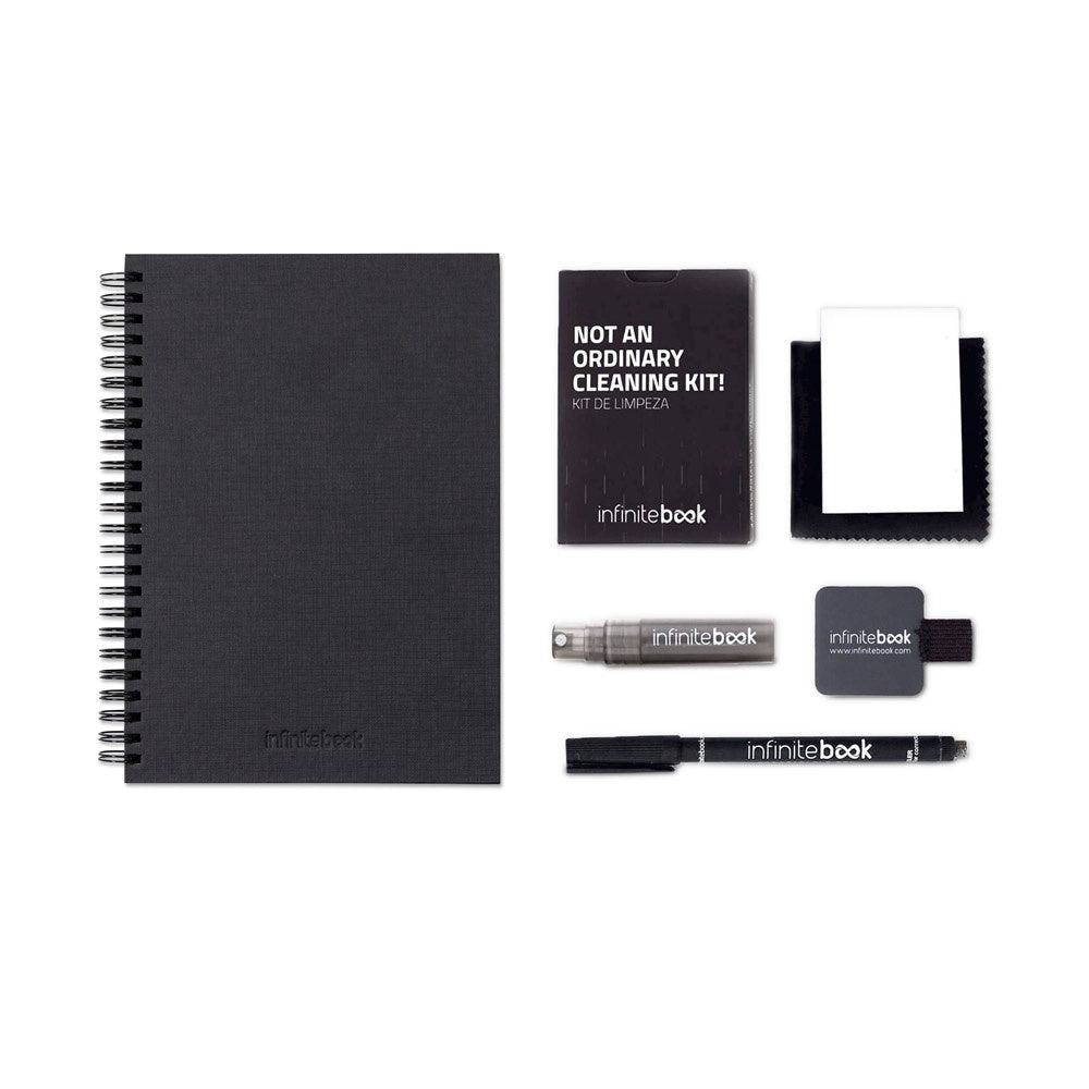 STARTER KIT INFINITEBOOK A5 PLANNER TEXTURE promotional notebook in black (detail view) with custom logo branding