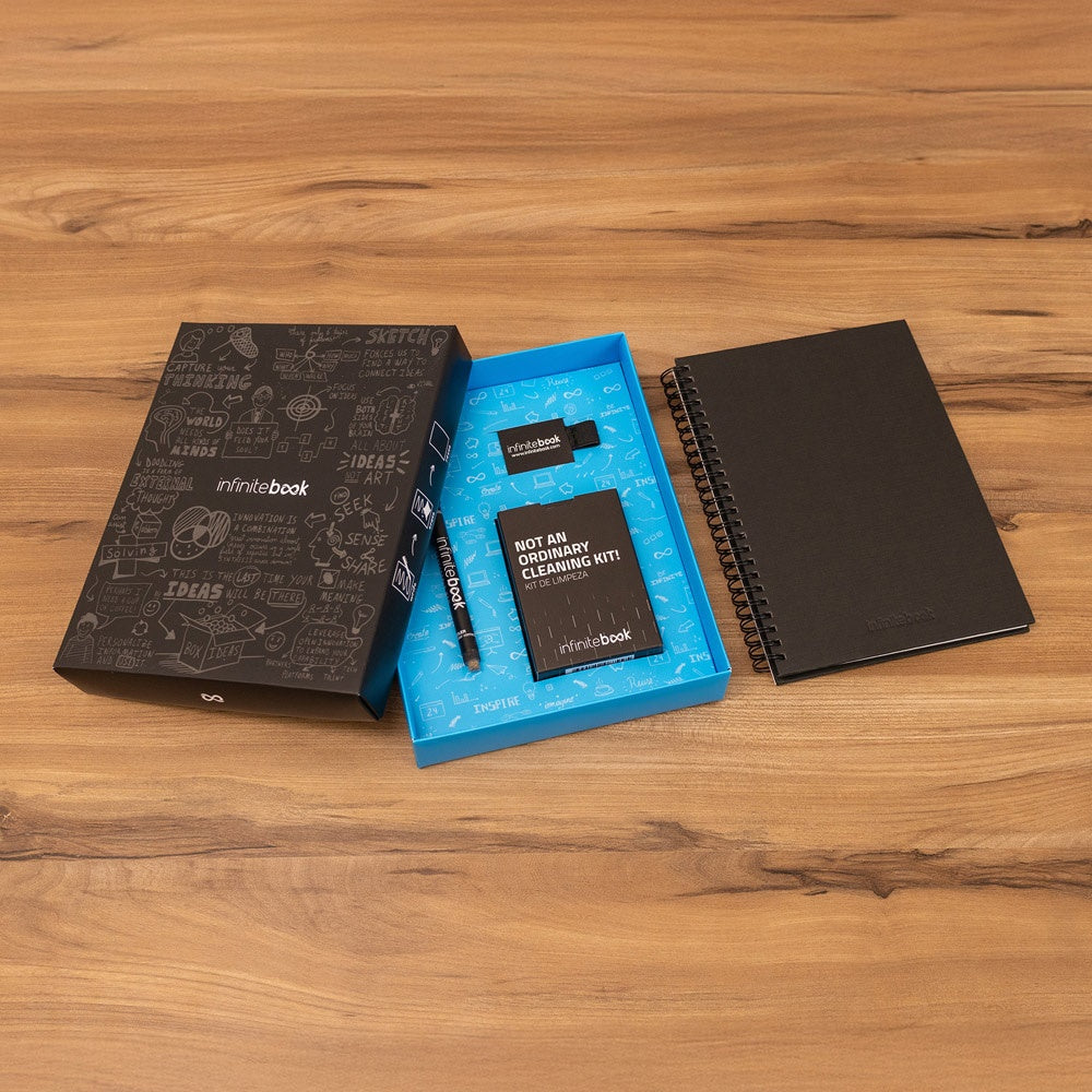 STARTER KIT INFINITEBOOK A5 PLANNER TEXTURE promotional notebook in black with custom logo branding