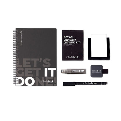 STARTER KIT INFINITEBOOK promotional notebook in black (detail view) with custom logo branding
