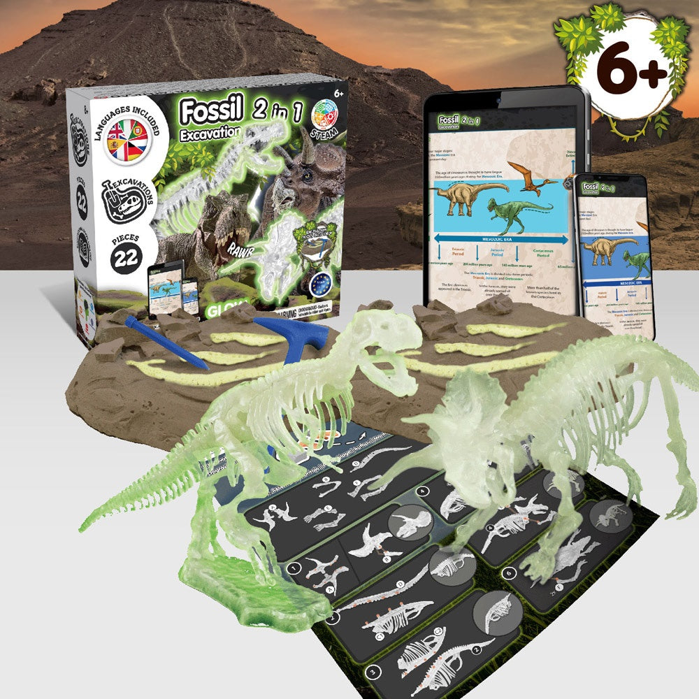 2 in 1 Fossil Excavation Kit I promotional game in assorted (detail view) with custom logo branding