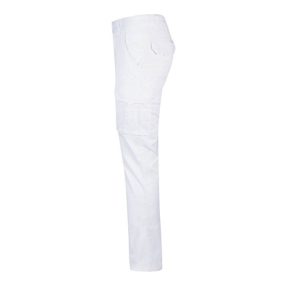 VL LUGH promotional workwear garment in white (detail view) with custom logo branding