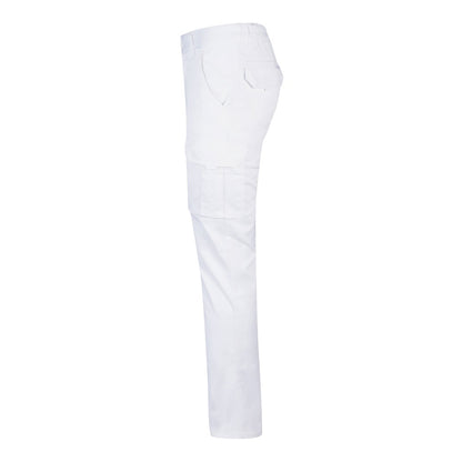 VL LUGH promotional workwear garment in white (detail view) with custom logo branding