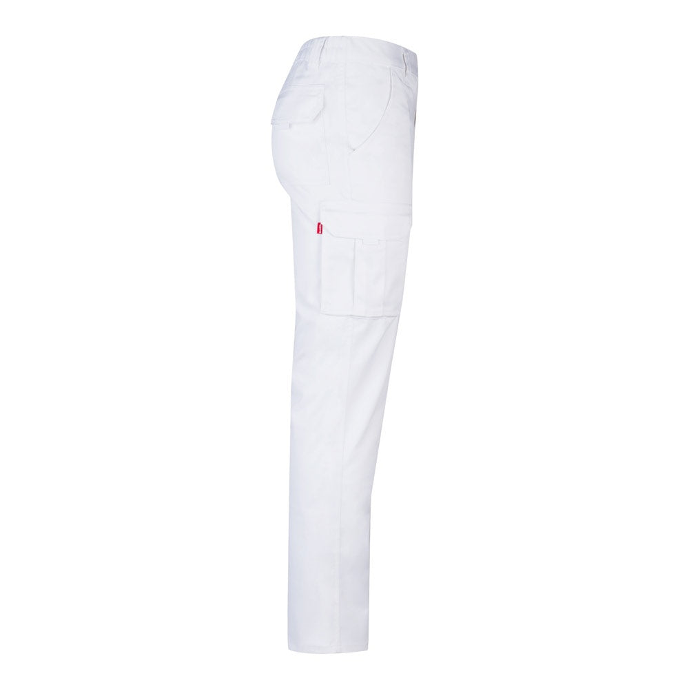 VL LUGH promotional workwear garment in white (detail view) with custom logo branding