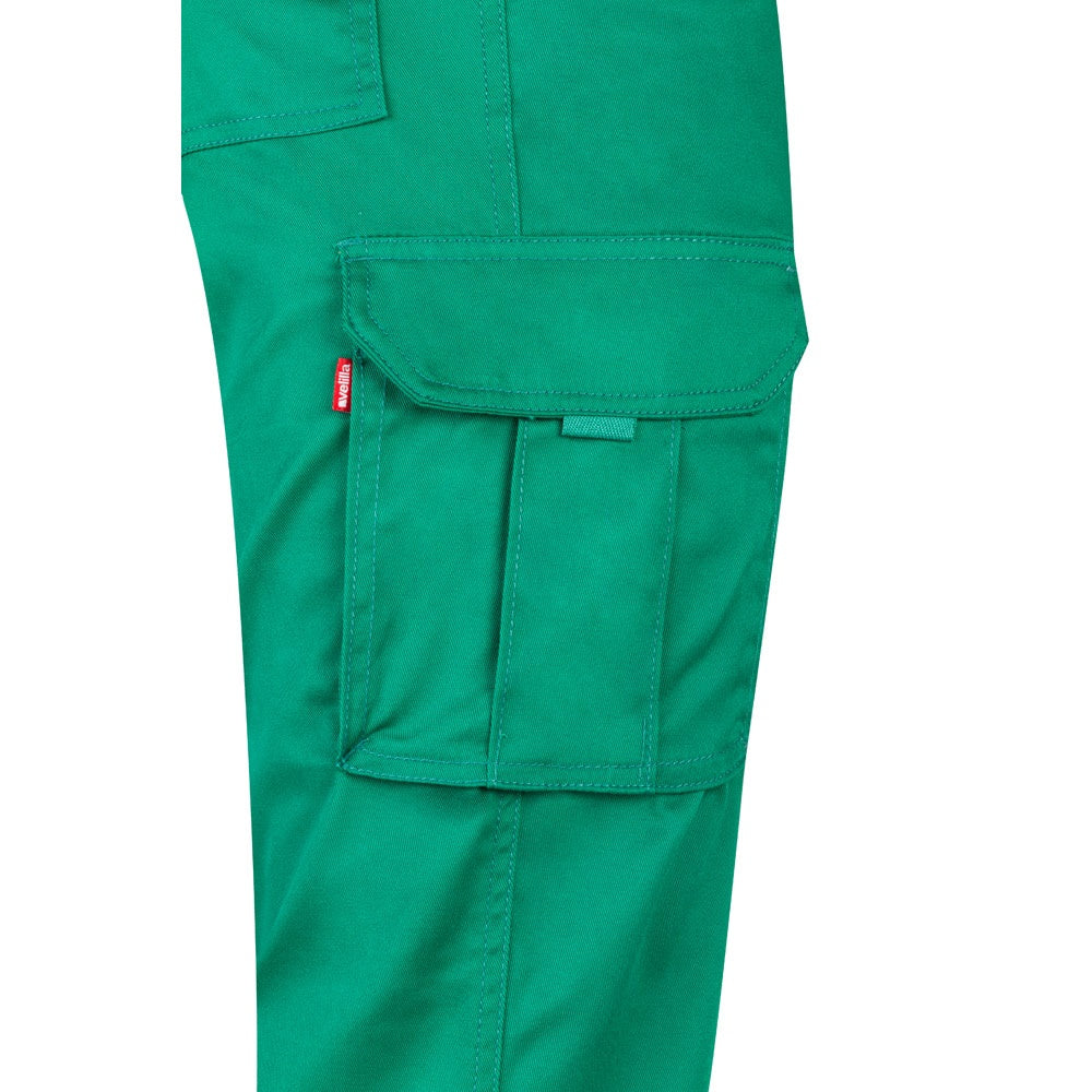 VL LUGH promotional workwear garment in green (detail view) with custom logo branding