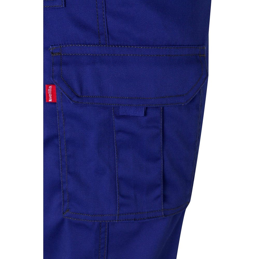 VL LUGH promotional workwear garment in royal blue (detail view) with custom logo branding