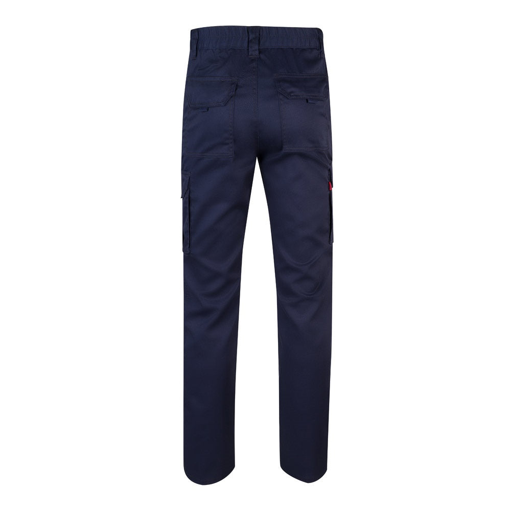 VL LUGH promotional workwear garment in navy blue (detail view) with custom logo branding