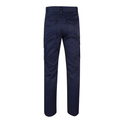 VL LUGH promotional workwear garment in navy blue (detail view) with custom logo branding