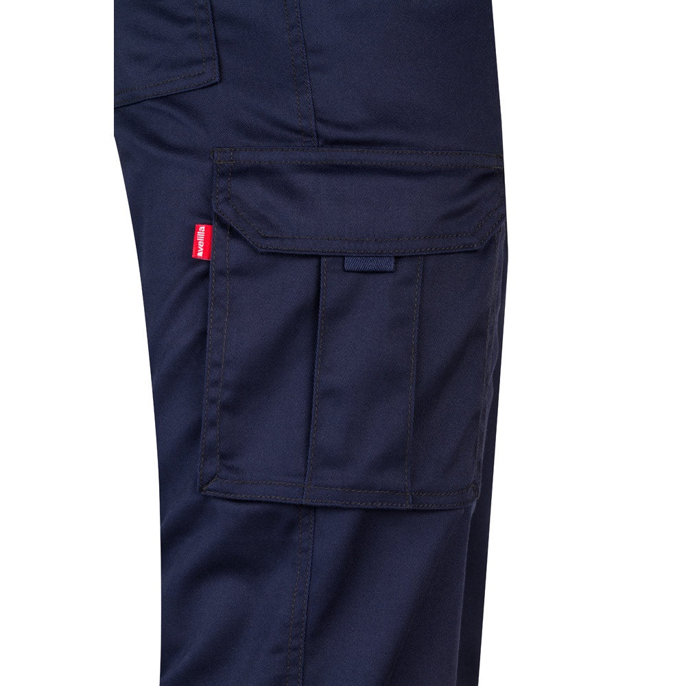 VL LUGH promotional workwear garment in navy blue (detail view) with custom logo branding