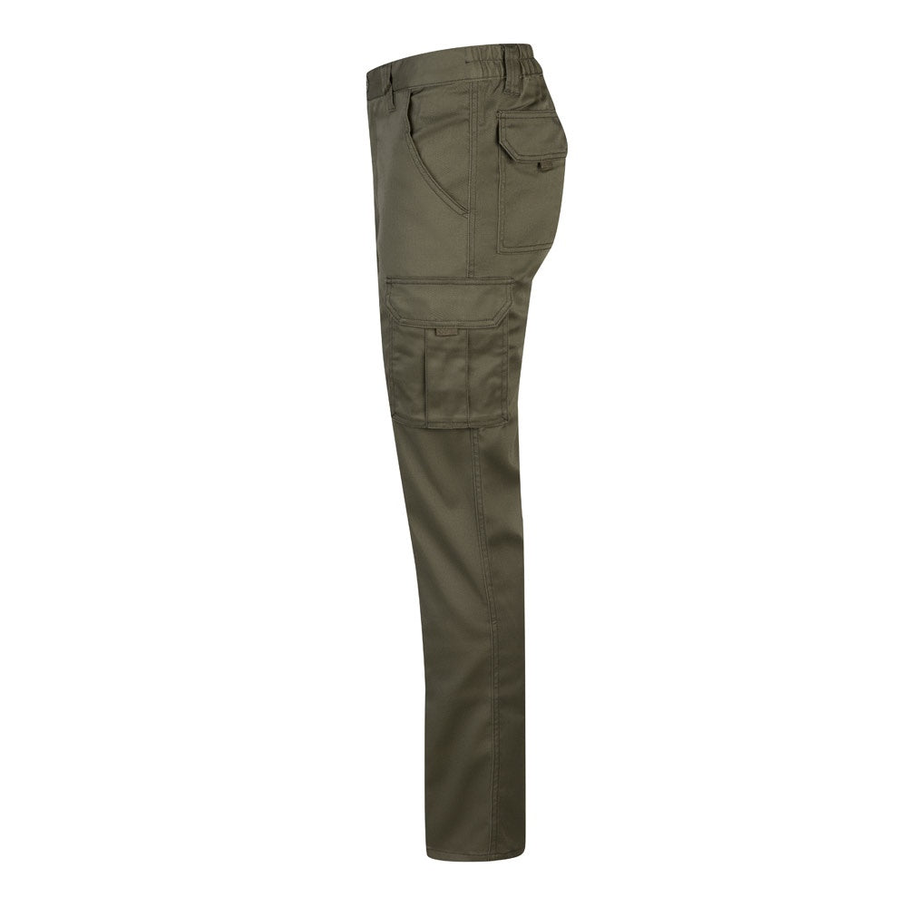 VL LUGH promotional workwear garment in army green (detail view) with custom logo branding