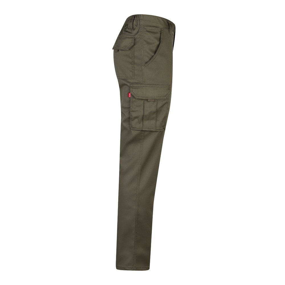 VL LUGH promotional workwear garment in army green (detail view) with custom logo branding