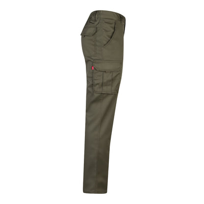 VL LUGH promotional workwear garment in army green (detail view) with custom logo branding