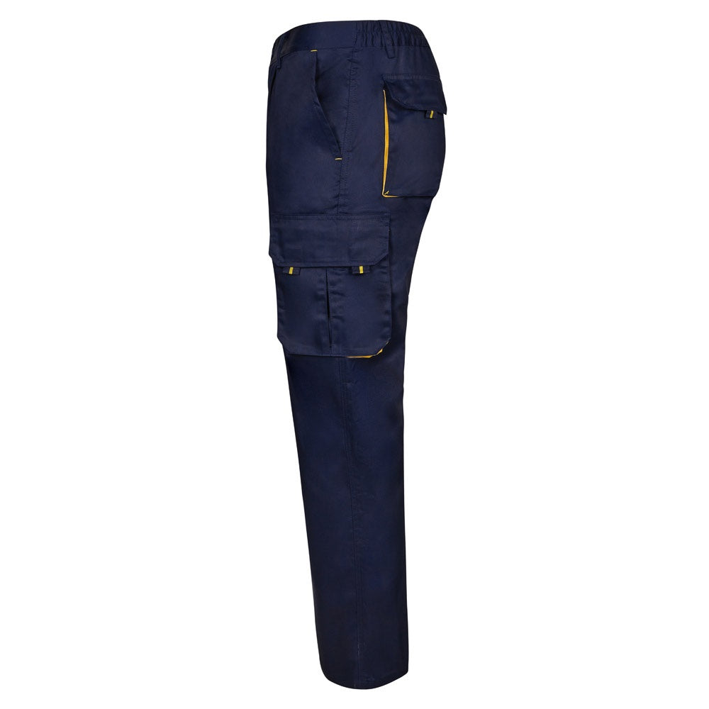VL HYPNOS promotional workwear garment in navy blue / yellow (detail view) with custom logo branding