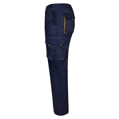 VL HYPNOS promotional workwear garment in navy blue / yellow (detail view) with custom logo branding