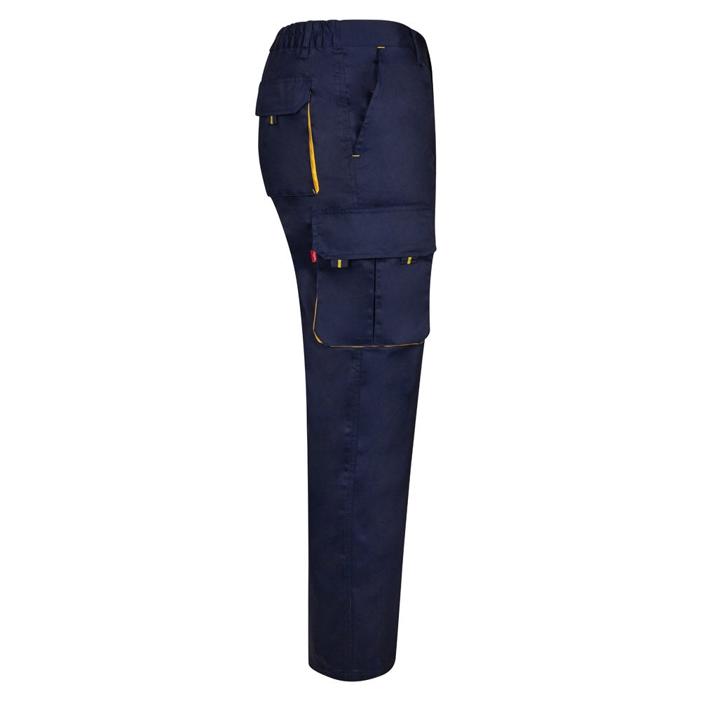 VL HYPNOS promotional workwear garment in navy blue / yellow (detail view) with custom logo branding