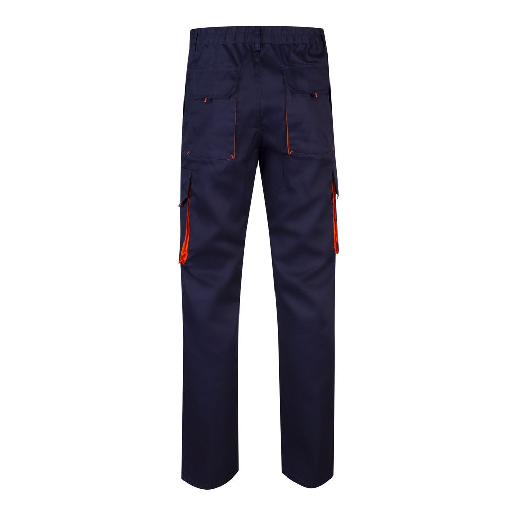 VL HYPNOS promotional workwear garment in navy blue / orange (detail view) with custom logo branding