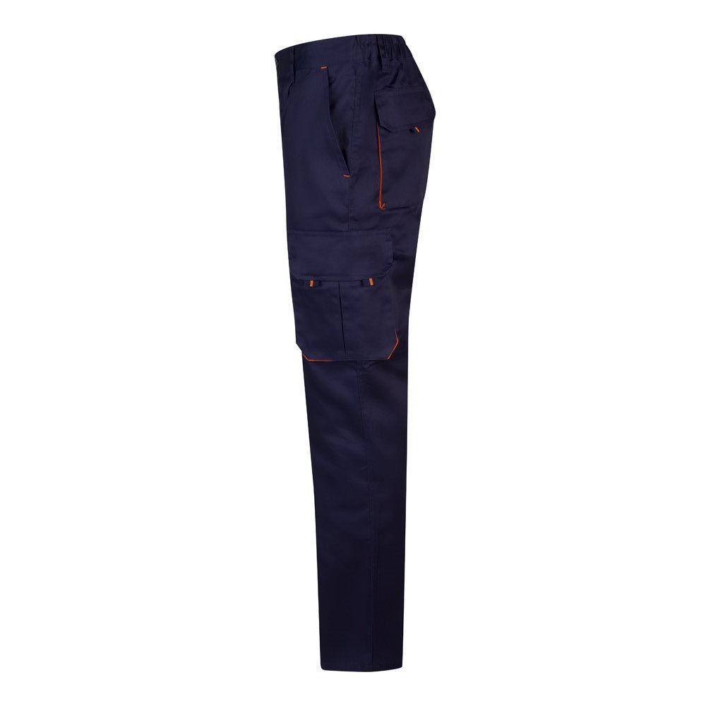 VL HYPNOS promotional workwear garment in navy blue / orange (detail view) with custom logo branding